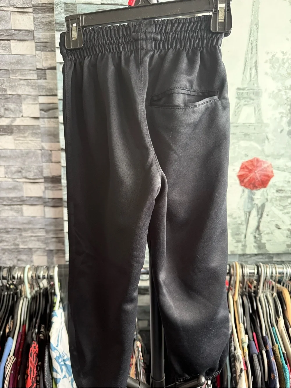 Kids Black Elastic-Waist Baseball Sport Pants